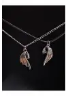 Retro Vintage Heart Birleşen Kanat Yarasa 2li Hediyelik Mıknatıslı Kolye