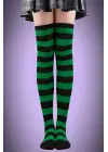 Siyah Yeşil Çizgili Pamuklu Diz Üstü Çorap