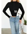 10 Number Yarışçı Siyah Uzun Kollu Bluz Crop