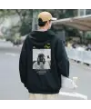 2Pac Baskılı Siyah Unisex Oversize Kapüşonlu Sweatshirt