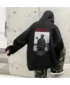 2Pac Shakur Baskılı Siyah Unisex Oversize Kapüşonlu Sweatshirt