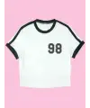 98 Number Baskılı Şeritli Bluz Body Crop