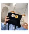 Adventure Time Baskılı Cep Detaylı Unisex Kanvas Siyah Omuz Çantası