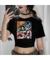 Anime Deoman Slayer Kolaj Baskılı Siyah Crop