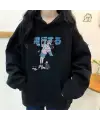 Anime Girl & Cat Baskılı Siyah Unisex Oversize Kapüşonlu Sweatshirt