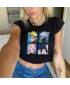 Anime Naruto Baskılı Siyah Crop
