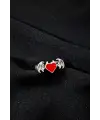 Antik Gümüş Kaplama Anime Gothic Heart Decor Çift Kanat Unisex Ayarlanabilir Yüzük