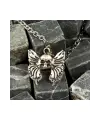 Antik Gümüş Kaplama Özel Hediyelik Küt Küt Skull and Butterfly Necklace Kolye