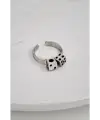 Antik Gümüş Kaplama Unisex Double Dice Çift Zar Ayarlanabilir Yüzük