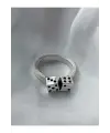 Antik Gümüş Kaplama Unisex Double Dice Çift Zar Ayarlanabilir Yüzük