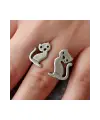 Antik Retro Gümüş Kaplama Cat Ayarlanabilir Zarif Model Kedi Unisex Yüzük
