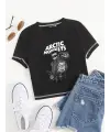 Arctic Monkeys R U Mine Baskılı Ters Dikiş Siyah Crop