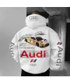 Audi Baskılı Beyaz Kapşonlu Sweatshirt