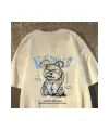Beyaz Cartoon Bear Baskılı Oversize T-Shirt