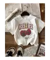 Beyaz Cherrıes Baskılı Oversize T-Shirt