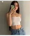 Beyaz Kadın Ip Askılı Büstiyer Crop