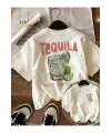Beyaz Tequila Baskılı Oversize T-Shirt