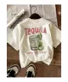 Beyaz Tequila Baskılı Oversize T-Shirt