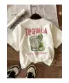 Beyaz Tequila Baskılı Oversize T-Shirt