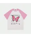 Beyaz Unisex Pembe Reglan Butterfly T-Shirt