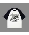 Beyaz Unisex Siyah Reglan Kinder Planet T-Shirt