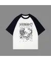 Beyaz Unisex Siyah Reglan Kitty T-Shirt