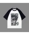 Beyaz Unisex Siyah Reglan Narco T-Shirt