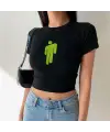 Billie Eilish Logo Baskılı Siyah Crop