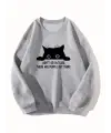 Black Cat Baskılı Gri Unisex Oversize Bisiklet Yaka Sweatshirt
