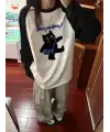 Black Cat Reglan Uzun Kollu Baskılı Beyaz T-Shirt