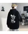 Black Dragon Sırt Baskılı Siyah Unisex Oversize Kapüşonlu Sweatshirt