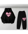 Blackpink Baskılı Siyah Oversize Kapüşonlu Sweatshirt & Eşofman Altı Unisex İkili Takım