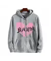 Blackpink Heart Baskılı Oversize Fermuarlı Gri Unisex Kapüşonlu Hırka