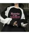 Blackpink Is The Revolution Baskılı Line Detail Unisex Oversize Bisiklet Yaka Siyah Sweatshirt