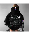 BMW M3 Baskılı Siyah Kapşonlu Sweatshirt