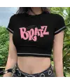 Bratz Baskılı Ters Dikiş Siyah Crop