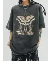 Butterfly & Mushrooms Siyah Unisex Oversize T-Shirt