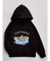 Capybara Siyah Kapşonlu Sweatshirt