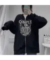 Carnifex Baskılı Oversize Fermuarlı Siyah Unisex Kapüşonlu Hırka