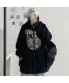 Carnifex Baskılı Oversize Fermuarlı Siyah Unisex Kapüşonlu Hırka