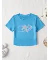 Casual Star Baskılı Crop Bluz