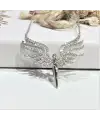 Çelik Zirkon Taşlı Angel Gümüş Renk Zincir Kolye
