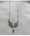 Çelik Zirkon Taşlı Angel Gümüş Renk Zincir Kolye