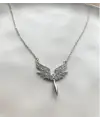Çelik Zirkon Taşlı Angel Gümüş Renk Zincir Kolye