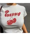 Cherry Baskılı Beyaz Crop