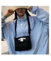 Cinnamoroll Baskılı Cep Detaylı Unisex Kanvas Siyah Omuz Çantası