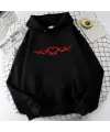 Clawed Heart Baskılı Siyah Unisex Oversize Kapüşonlu Sweatshirt