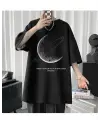 Crescent Saturn Baskılı Siyah Unisex Oversize T-Shirt