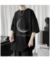 Crescent Saturn Baskılı Siyah Unisex Oversize T-Shirt