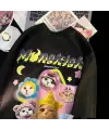 Cute Cat Baskılı Oversize T-Shirt